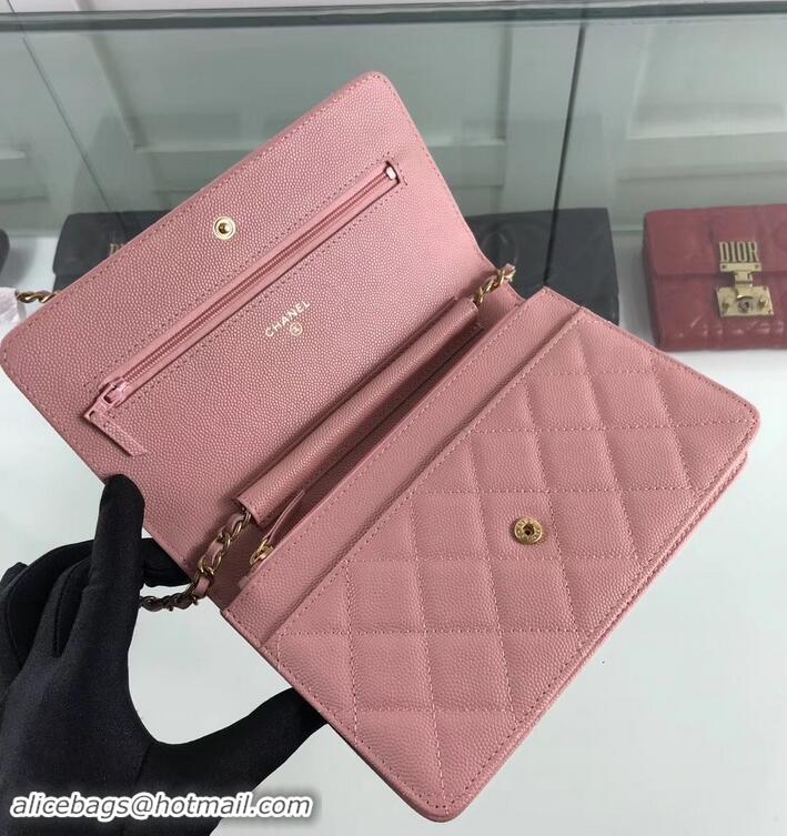 Practical Chanel Caviar Leather Wallet On Chain WOC Bag A33814 Pink 2019