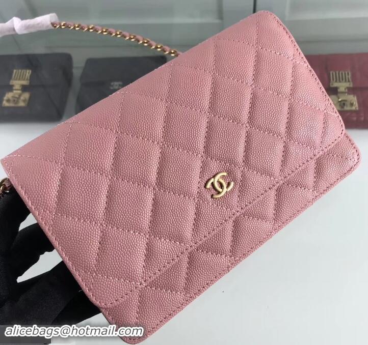 Practical Chanel Caviar Leather Wallet On Chain WOC Bag A33814 Pink 2019