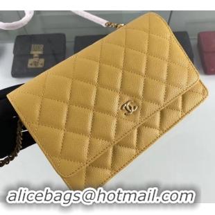 Elegant Chanel Caviar Leather Wallet On Chain WOC Bag A33814 Yellow 2019