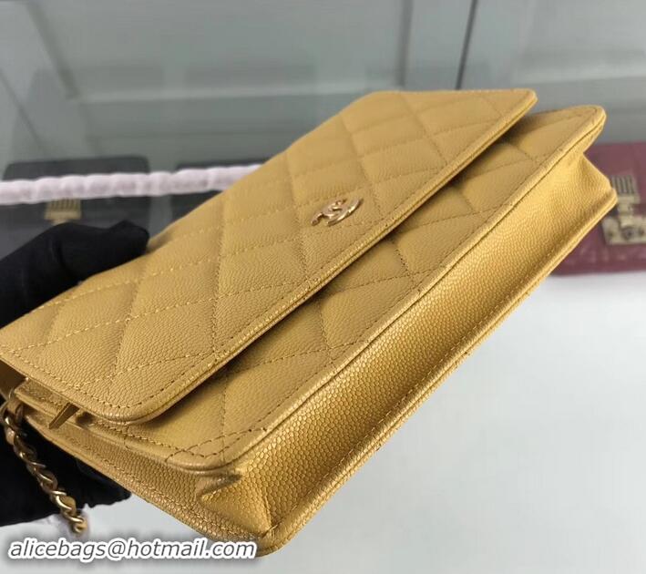 Elegant Chanel Caviar Leather Wallet On Chain WOC Bag A33814 Yellow 2019