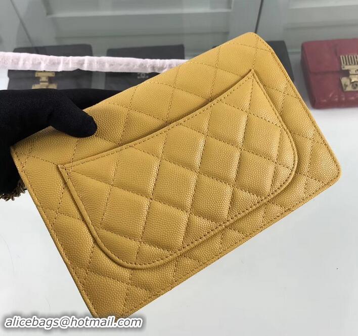 Elegant Chanel Caviar Leather Wallet On Chain WOC Bag A33814 Yellow 2019