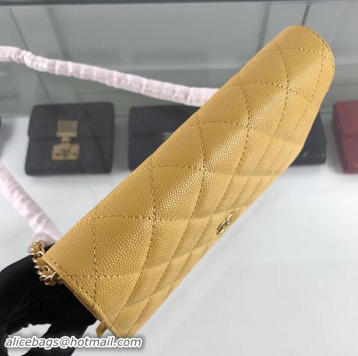 Elegant Chanel Caviar Leather Wallet On Chain WOC Bag A33814 Yellow 2019