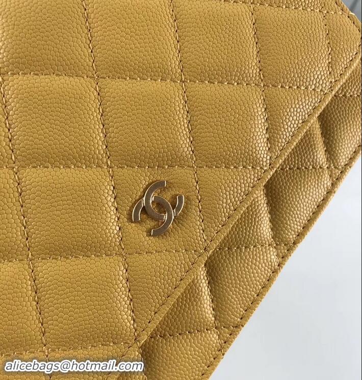 Elegant Chanel Caviar Leather Wallet On Chain WOC Bag A33814 Yellow 2019