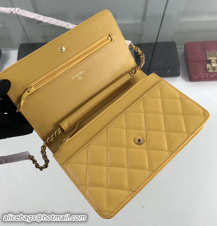 Elegant Chanel Caviar Leather Wallet On Chain WOC Bag A33814 Yellow 2019