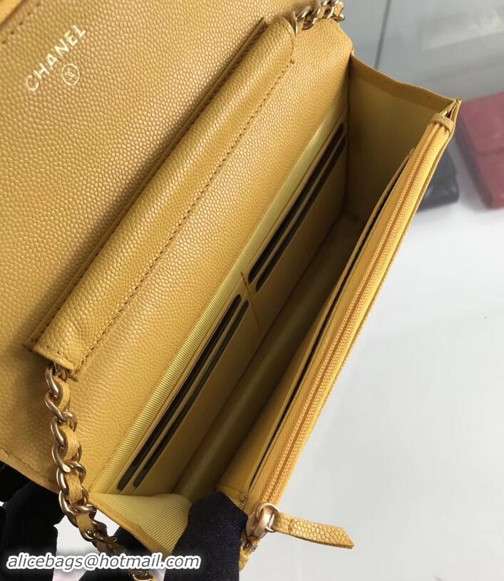 Elegant Chanel Caviar Leather Wallet On Chain WOC Bag A33814 Yellow 2019