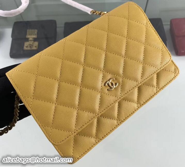 Elegant Chanel Caviar Leather Wallet On Chain WOC Bag A33814 Yellow 2019