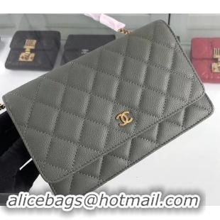 Grade Chanel Caviar Leather Wallet On Chain WOC Bag A33814 Light Army Green 2019