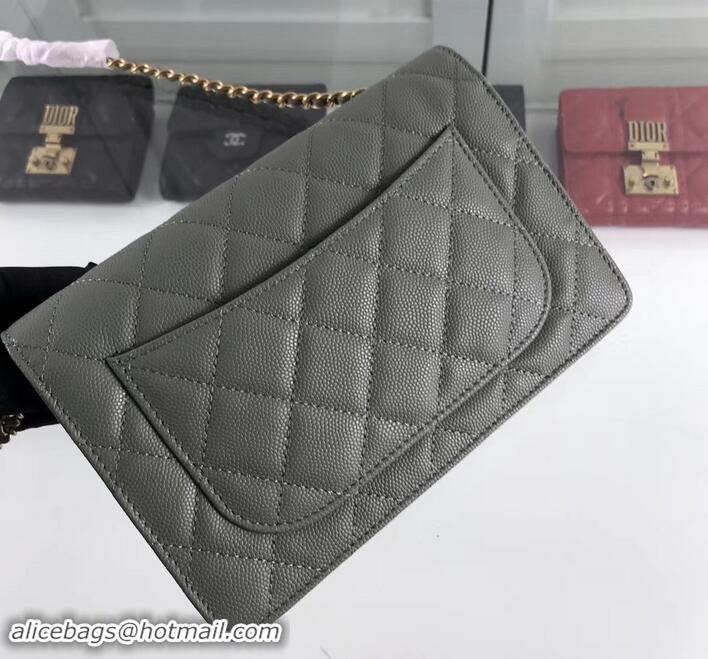 Grade Chanel Caviar Leather Wallet On Chain WOC Bag A33814 Light Army Green 2019