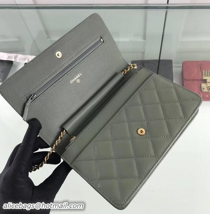 Grade Chanel Caviar Leather Wallet On Chain WOC Bag A33814 Light Army Green 2019