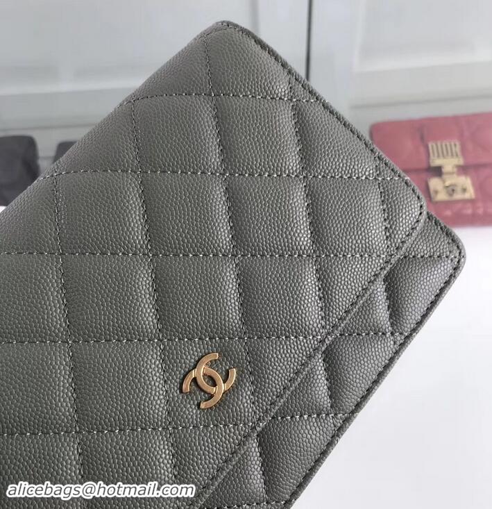 Grade Chanel Caviar Leather Wallet On Chain WOC Bag A33814 Light Army Green 2019