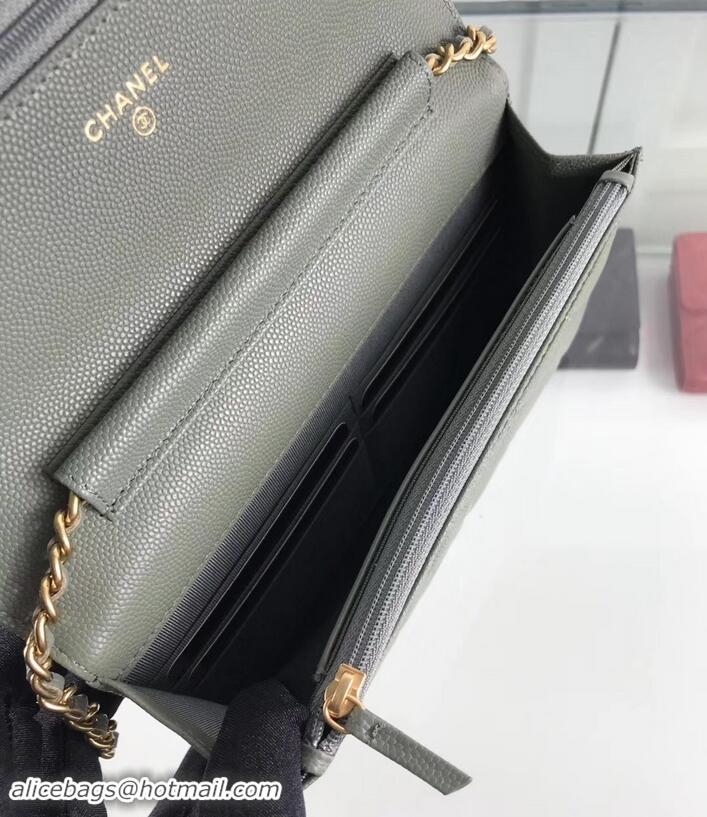 Grade Chanel Caviar Leather Wallet On Chain WOC Bag A33814 Light Army Green 2019