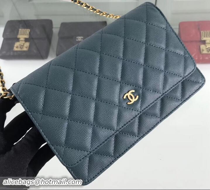 Luxury Chanel Caviar Leather Wallet On Chain WOC Bag A33814 Light Lake Green 2019