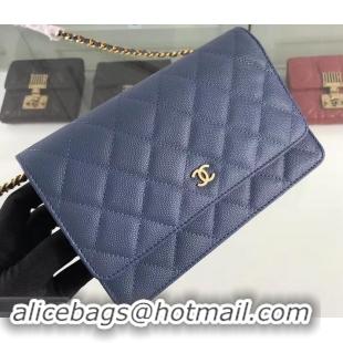 Sophisticated Chanel Caviar Leather Wallet On Chain WOC Bag A33814 Blue 2019