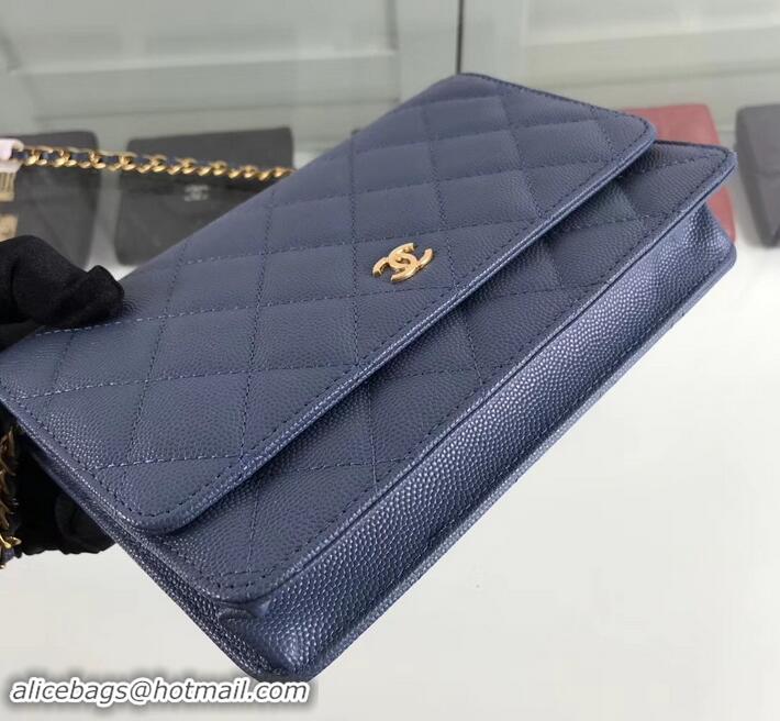 Sophisticated Chanel Caviar Leather Wallet On Chain WOC Bag A33814 Blue 2019