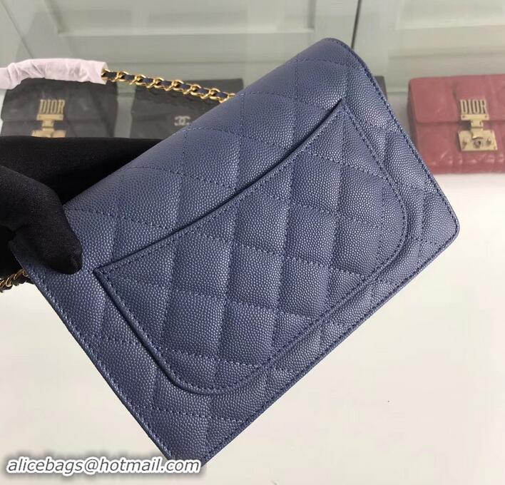 Sophisticated Chanel Caviar Leather Wallet On Chain WOC Bag A33814 Blue 2019