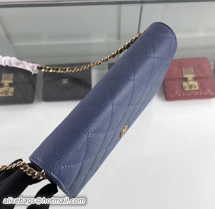 Sophisticated Chanel Caviar Leather Wallet On Chain WOC Bag A33814 Blue 2019