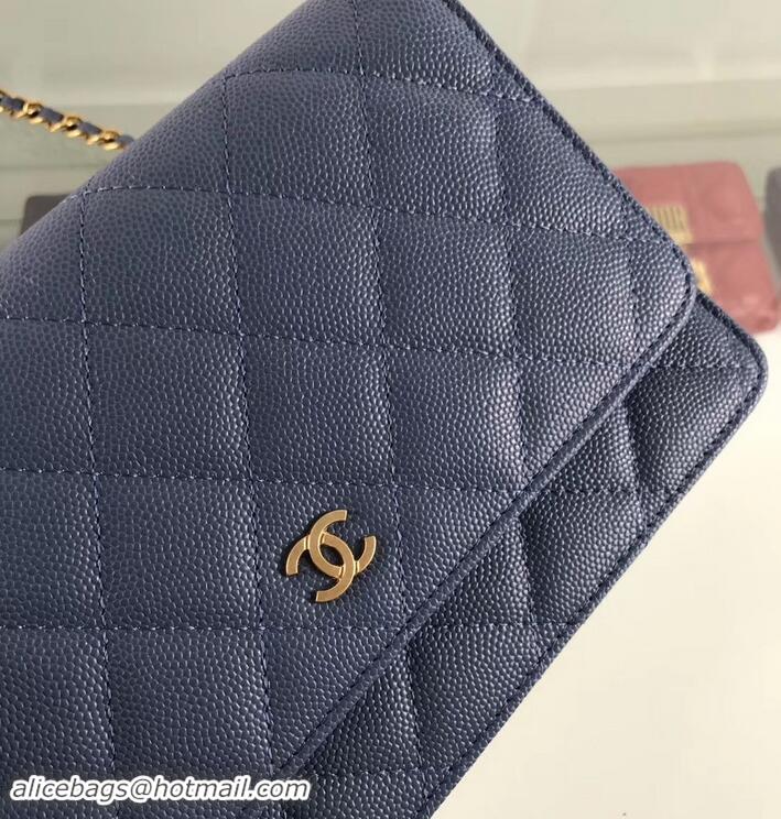 Sophisticated Chanel Caviar Leather Wallet On Chain WOC Bag A33814 Blue 2019