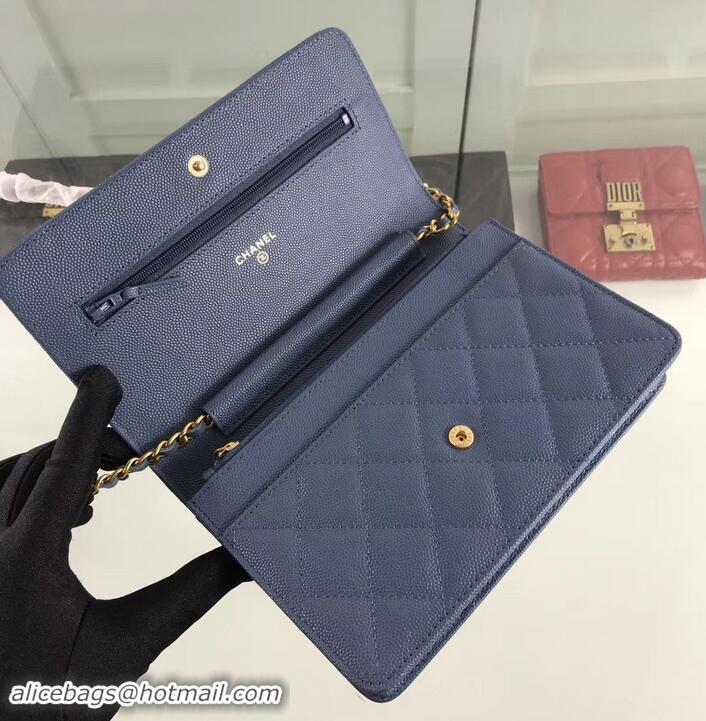 Sophisticated Chanel Caviar Leather Wallet On Chain WOC Bag A33814 Blue 2019