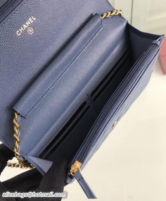 Sophisticated Chanel Caviar Leather Wallet On Chain WOC Bag A33814 Blue 2019