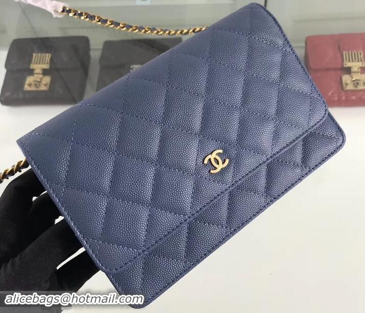 Sophisticated Chanel Caviar Leather Wallet On Chain WOC Bag A33814 Blue 2019