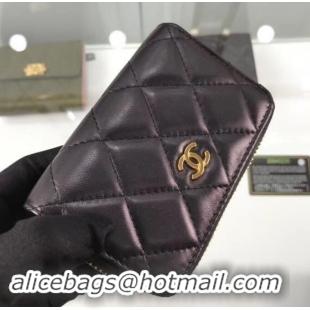 Discount Chanel Lambskin Classic Zipped Card Holder A69271 Black/Gold