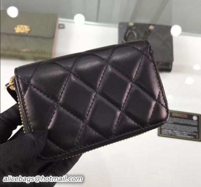 Discount Chanel Lambskin Classic Zipped Card Holder A69271 Black/Gold