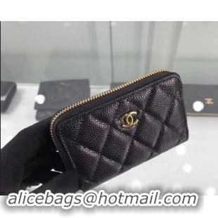 Noble Chanel Grained Leather Classic Zipped Card Holder A69271 Black/Gold