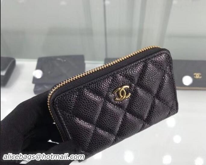 Noble Chanel Grained Leather Classic Zipped Card Holder A69271 Black/Gold