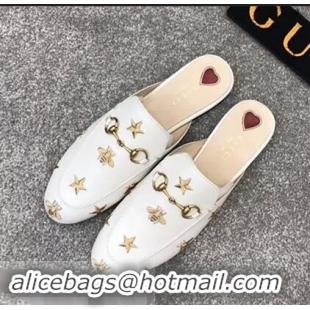 High Quality Gucci Princetown Embroidered Leather Slipper 505268 White