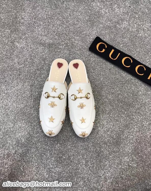 High Quality Gucci Princetown Embroidered Leather Slipper 505268 White