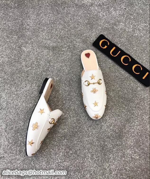 High Quality Gucci Princetown Embroidered Leather Slipper 505268 White