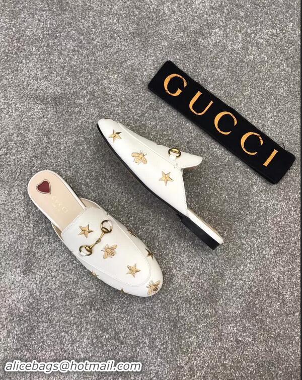 High Quality Gucci Princetown Embroidered Leather Slipper 505268 White