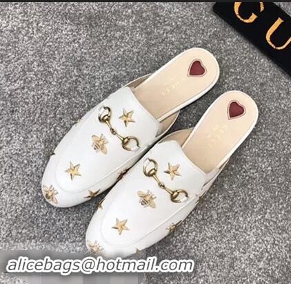 High Quality Gucci Princetown Embroidered Leather Slipper 505268 White