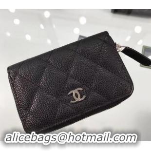 Distinguished Chanel Grained Leather Classic Zipped Card Holder A69271 Black/Gold