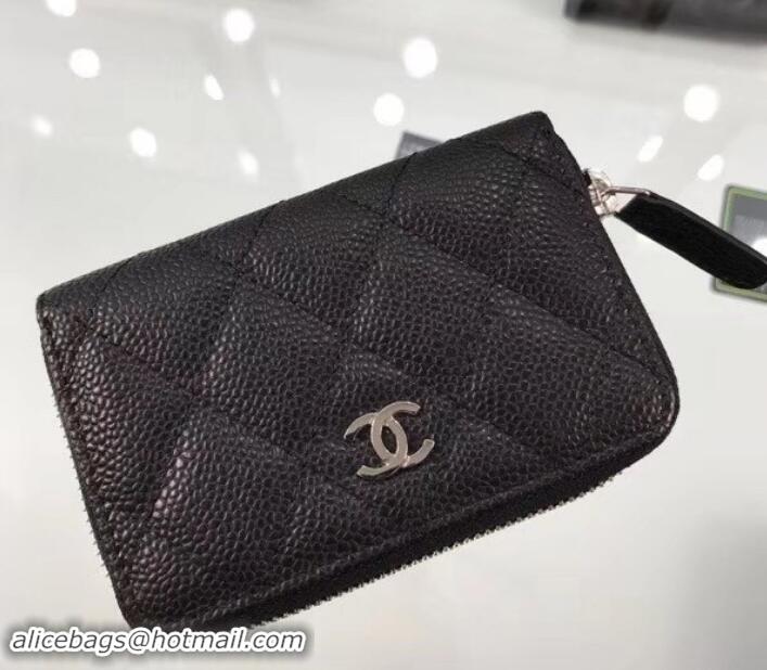 Distinguished Chanel Grained Leather Classic Zipped Card Holder A69271 Black/Gold