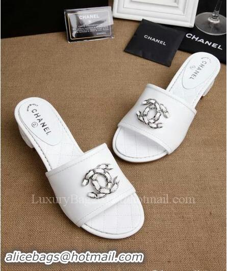 Grade Quality Chanel Slipper Leatehr CH1710 White