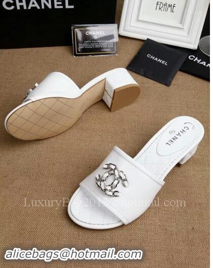 Grade Quality Chanel Slipper Leatehr CH1710 White