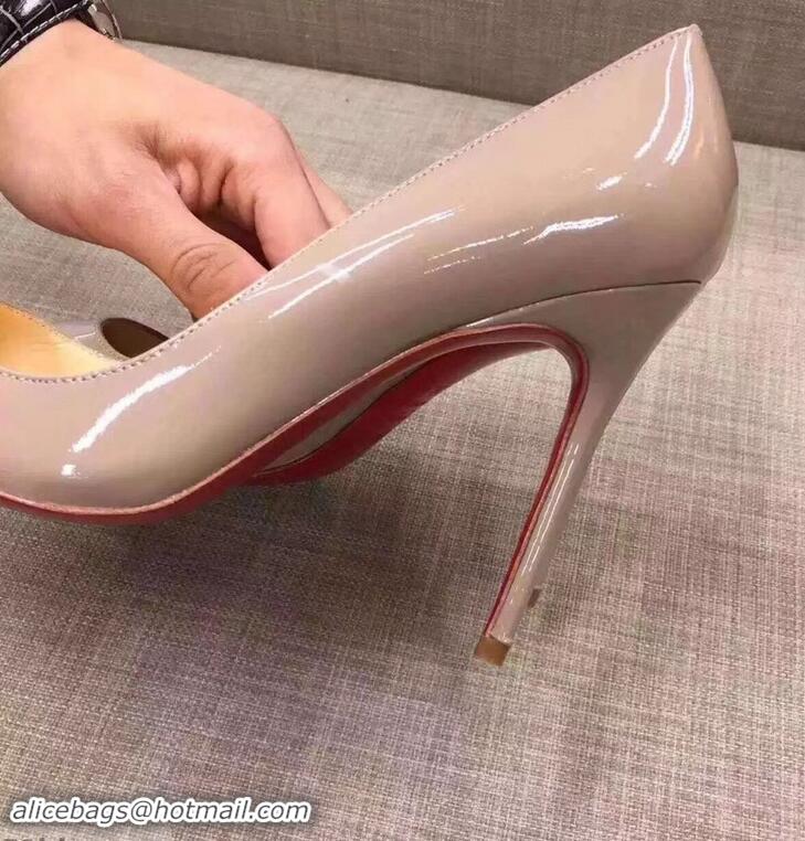 Inexpensive Christian Louboutin Heel 10cm Patent Leather Pump CL8001 Nude Pink