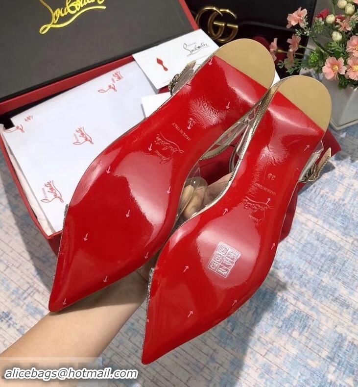 Top Quality Christian Louboutin PVC/Calfskin Sequin Trim Flat Sandals CL8211 Silver