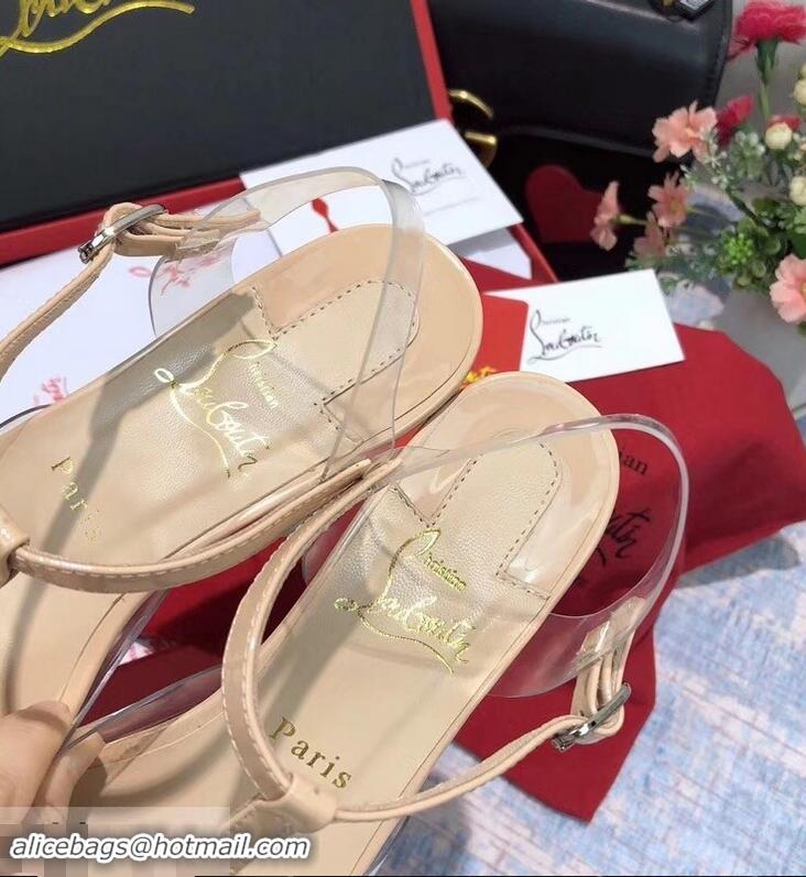 Pretty Style Christian Louboutin PVC/Patent Leather Flat Sandals CL8112 Apricot