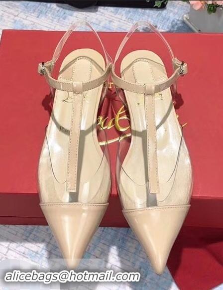 Pretty Style Christian Louboutin PVC/Patent Leather Flat Sandals CL8112 Apricot