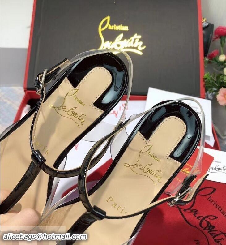 Top Grade Christian Louboutin PVC/Patent Leather Flat Sandals CL8112 Black