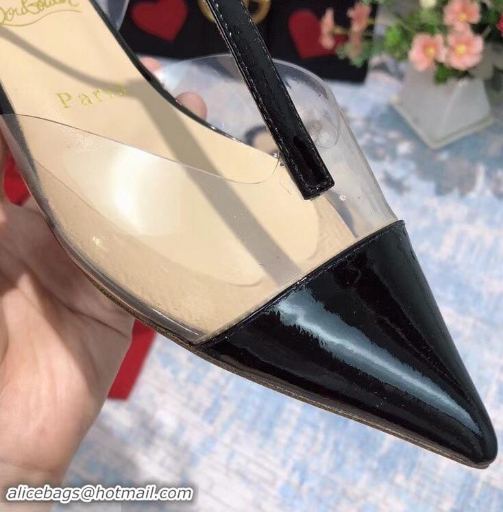 Top Grade Christian Louboutin PVC/Patent Leather Flat Sandals CL8112 Black