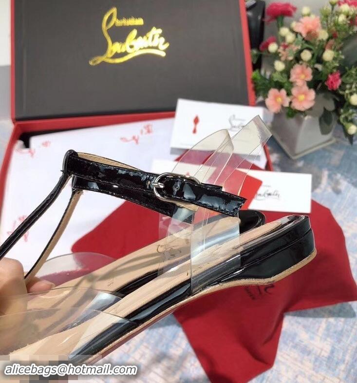 Top Grade Christian Louboutin PVC/Patent Leather Flat Sandals CL8112 Black