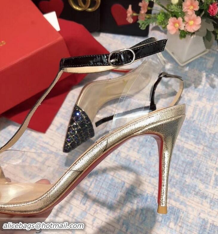 Low Price Christian Louboutin Heel 8.5cm PVC/Calfskin Sequins Trim Sandals CL8116 Black