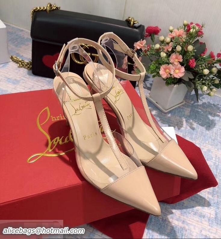 Super Faux Christian Louboutin Heel 8.5cm PVC/Patent Leather Sandals CL8116 Apricot