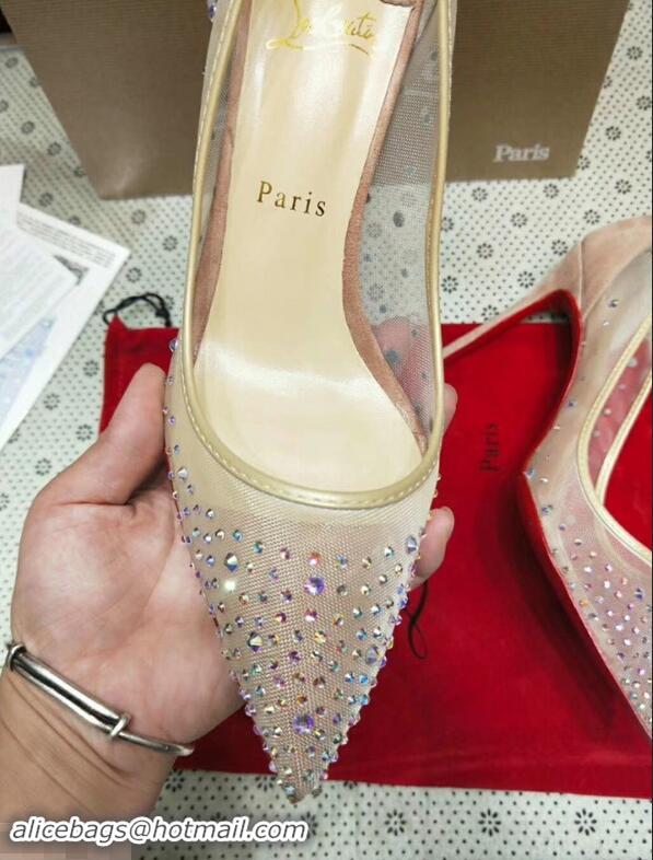 Pretty Style Christian Louboutin Follies Strass Rete Nude Mesh Stiletto Pumps CL2011 Beige