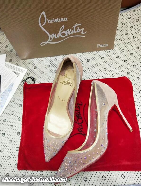 Pretty Style Christian Louboutin Follies Strass Rete Nude Mesh Stiletto Pumps CL2011 Beige