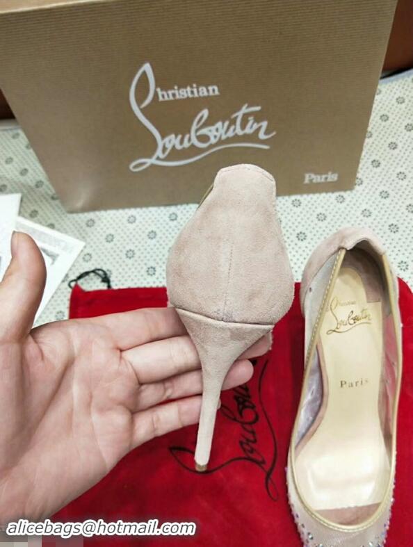 Pretty Style Christian Louboutin Follies Strass Rete Nude Mesh Stiletto Pumps CL2011 Beige