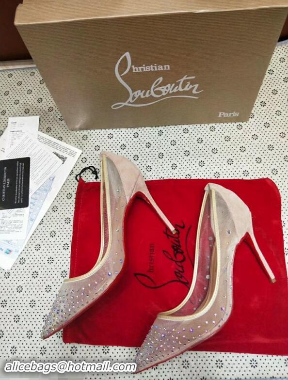 Pretty Style Christian Louboutin Follies Strass Rete Nude Mesh Stiletto Pumps CL2011 Beige